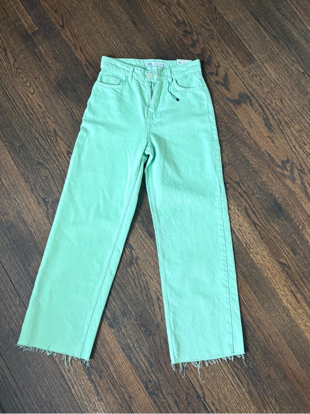 Zara Mint Green High rise Straight-Leg Jeans